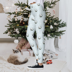 Leggings Flocons de neige de Noël bleu Ermine blanche
