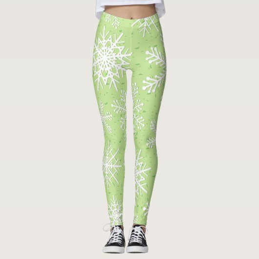 Leggings Flocons de neige en vert (Devant)
