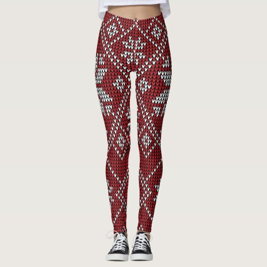 Leggings Flocons de neige rouges (Devant)
