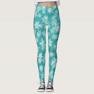 Leggings Flocons de neige sarcelle et blanc Hiver merveille