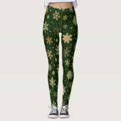 Leggings Flocons de neige verts et dorés de vacances (Devant)