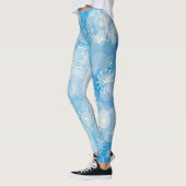 Leggings Flocons de Noël sur fond bleu (Gauche)