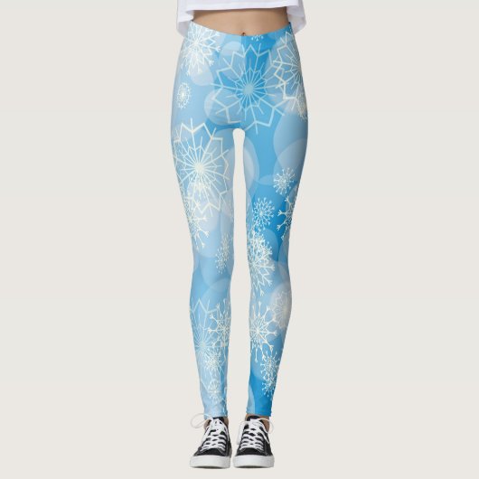 Leggings Flocons de Noël sur fond bleu (Devant)