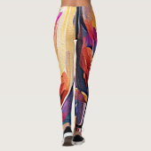 Leggings Floral Abstract Art Orange Red Blue Flowers (Dos)