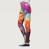 Leggings Floral Abstract Art Orange Red Blue Flowers (Gauche)
