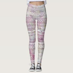 Leggings Floral Abstrait Aztec Tribal violet Motif rose