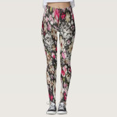 Leggings Floral Abstrait noir et rose Motif design (Devant)