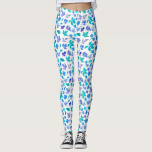 Leggings Floral Blue Flowers Design Motif-36566