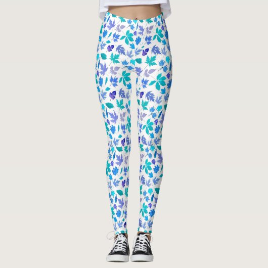Leggings Floral Blue Flowers Design Motif-36566 (Devant)