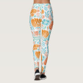 Leggings Floral Coral Mint Vert Bleu Art Déco Motif (Dos)
