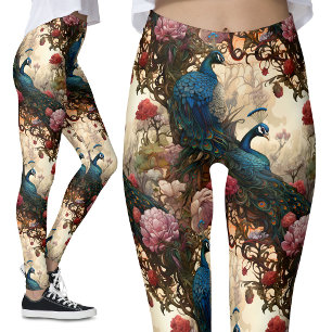 Leggings Floral de paon vintage