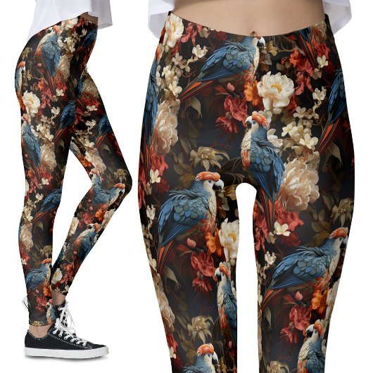 Leggings Floral de perroquets vintages