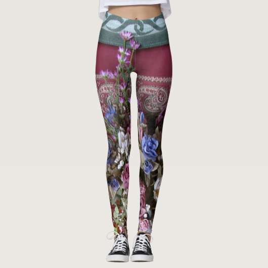 Leggings Floral de théière vintage avec NOM (Devant)