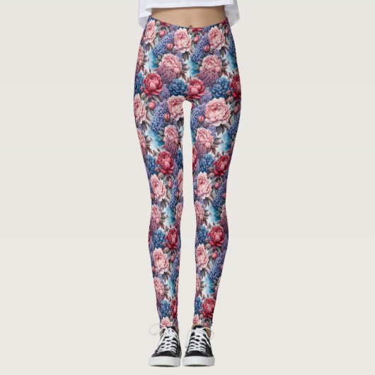 Leggings Floral en bleu et rose (Devant)