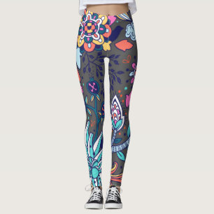 Leggings Floral Et Glamour Motif Sans Maille Printemps