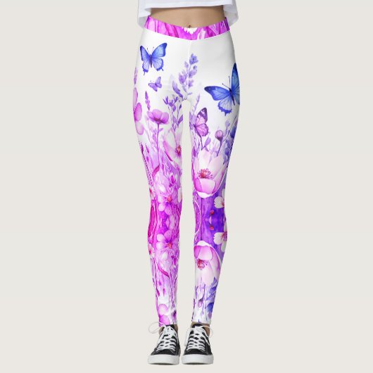 Leggings Floral et papillon brillant rose-violet (Devant)