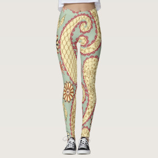 Leggings Floral ethnique, cachemire style vintage.