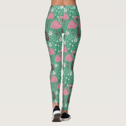 Leggings Floral flamingo sans couture motif rose vert (Dos)