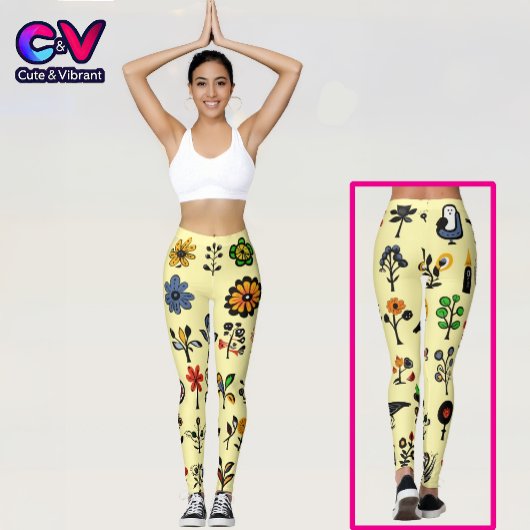 Leggings Floral folk coloré et oiseaux