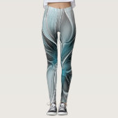 Leggings Floral Fractal Moderne Fleur Abstrait gris bleu (Devant)