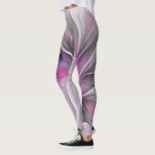 Leggings Floral Fractal moderne Fleur Abstraite rose gris (Gauche)