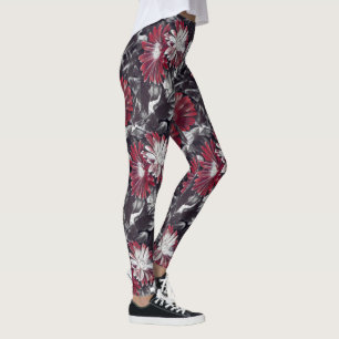 Leggings Floral génial en rouge et noir audacieux