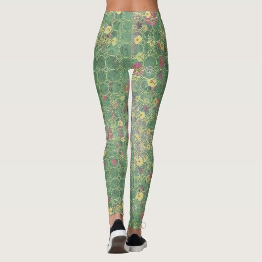 Leggings Floral Green Grey Tile  (Dos)