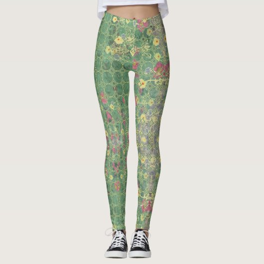 Leggings Floral Green Grey Tile (Devant)