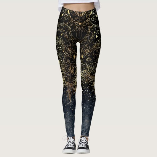 Leggings Floral Mandala or bleu (Devant)
