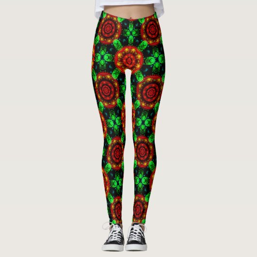 Leggings Floral Modern Boho Elegant Abstract Pattern #504 (Devant)
