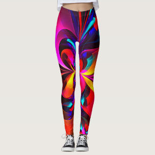 Leggings Floral moderne Art Abstrait Rouge Bleu Motif #07