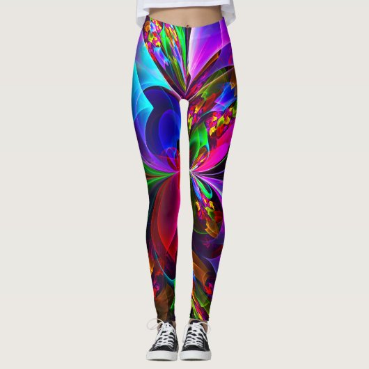 Leggings Floral moderne Art Abstrait Rouge Bleu Motif #12 (Devant)