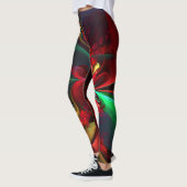 Leggings Floral moderne Art Abstrait Rouge Vert Motif #11 (Gauche)