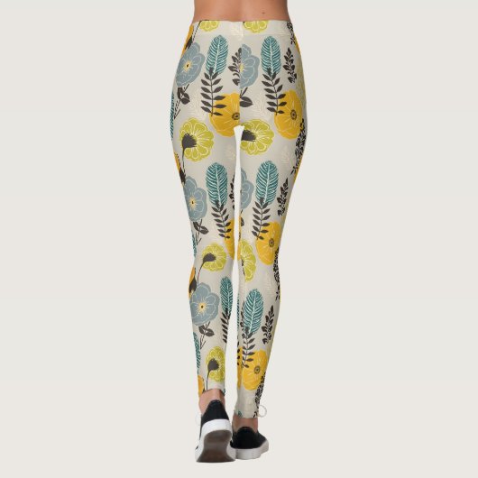 Leggings Floral moderne rétro sur gris (Dos)