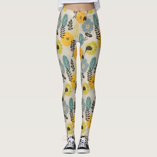 Leggings Floral moderne rétro sur gris (Devant)