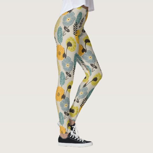 Leggings Floral moderne rétro sur gris (Droite)