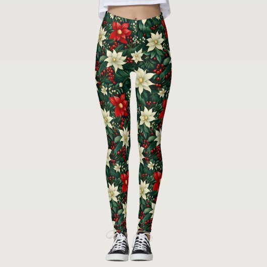 Leggings Floral Motif de Noël (Devant)