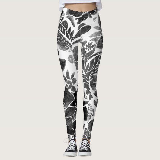 Leggings Floral noir blanc (Devant)