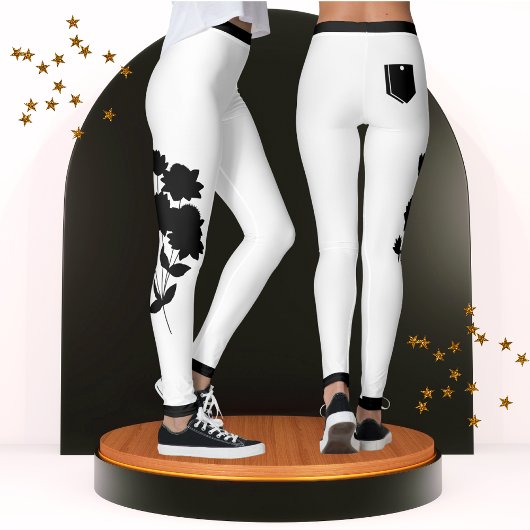 Leggings Floral noir & blanc Moderne Chic Cute tendance