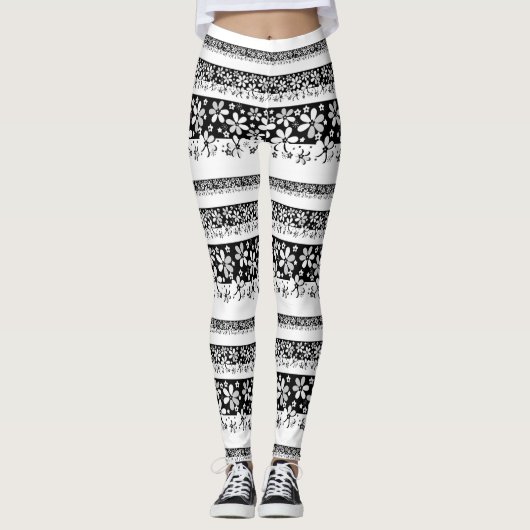 Leggings Floral noir et blanc (Devant)