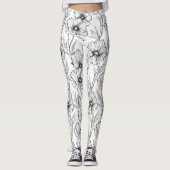 Leggings Floral noir et blanc moderne (Devant)