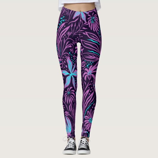 Leggings Floral noir et violet (Devant)