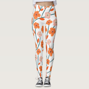 Leggings Floral Orange Pastel Blanc sans couture