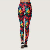 Leggings Floral Orange Tropical Flowers Feuille-66771 (Dos)