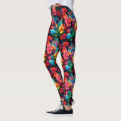 Leggings Floral Orange Tropical Flowers Feuille-66771 (Gauche)