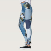 Leggings Floral, patchwork de denim : motif bleu. (Gauche)