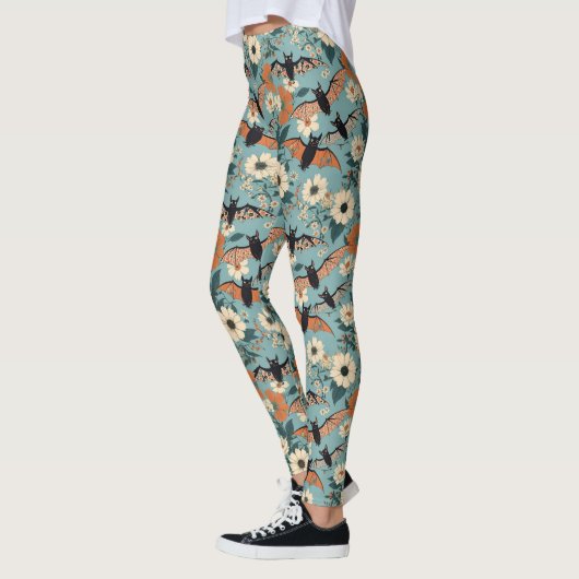 Leggings Floral Patchwork Halloween Bats & Flowers (Gauche)