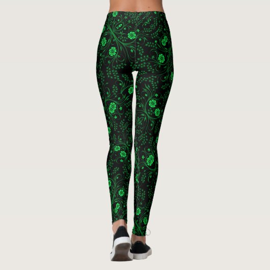 Leggings Floral pattern.01.FR.Green Black BG (Dos)