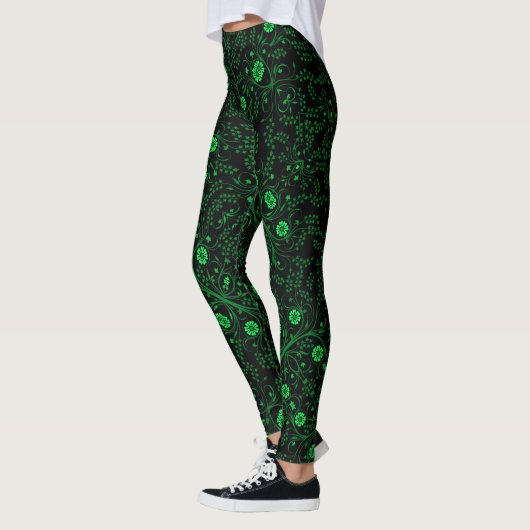 Leggings Floral pattern.01.FR.Green Black BG (Gauche)