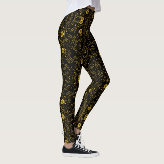 Leggings Floral pattern.03.FR.Yellowx4 Black BG (Droite)
